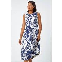 Roman Women's Sleeveless Cotton Blend Floral Midi Dress in Navy | Size: 10