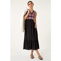 Roman Women's Sleeveless Crochet Fit & Flare Midi Dress in Coral | Size: 12