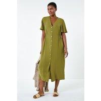 Roman Women's Button Through Shirred Midi Dress in Pale Green | Size: 12