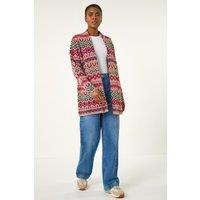 Roman Women's Geometric Pattern Knit Cardigan in Natural | Size: 18