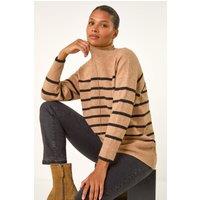 Roman Women's Relaxed Stripe Soft Knit Jumper in Camel | Size: 14
