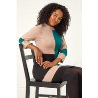 Roman Women's Petite Colour Block Knitted Dress in Green | Size: 18