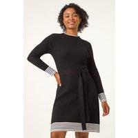 Roman Women's Petite Stripe Knitted Midi Dress in Black | Size: 18