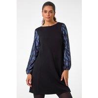 Roman Women's Contrast Sleeve A-Line Stretch Dress in Blue | Size: 16