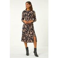 Roman Women's Stretch Abstract Belted Dress in Black | Size: 18
