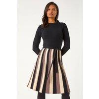 Roman Women's Vertical Stripe Knitted Dress in Taupe | Size: 20