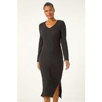 Roman Women's Wave Textured V-Neck Stretch Midi Dress in Black | Size: 18
