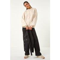 Roman Women's Faux Pearl Cable Knit Jumper in Natural | Size: 14