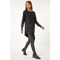 Roman Women's Border Splash Foil Print Tunic in Black | Size: 10