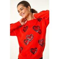 Roman Women's Heart Sequin Detail Knit Jumper in Orange | Size: 12