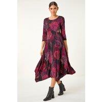 Roman Women's Foliage Hanky Hem Midi Dress in Wine | Size: 10