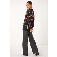 Roman Women's Grid Pattern V-Neck Knit Jumper in Black | Size: 12
