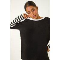 Roman Women's Contrast Stripe Detail Knit Jumper in Black | Size: 10