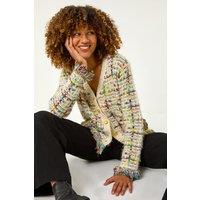 Roman Women's Textured Fringe Knit Cardigan in Ivory | Size: 20