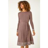 Roman Women's Ribbed Stretch Knit Border Print Dress in Natural | Size: 18