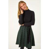 Roman Women's Contrast Skirt Knit Jacquard Dress in Green | Size: 18