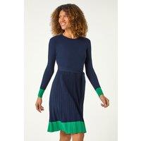 Roman Women's Contrast Border Knitted Stretch Dress in Navy | Size: 18