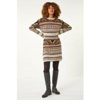 Roman Women's Aztec Pattern Knitted Dress in Ivory | Size: 20