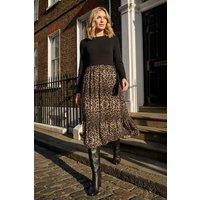 Roman Women's 2 in 1 Animal Print Stretch Midi Dress in Beige | Size: 18