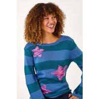 Roman Women's Star Stripe Crew Neck Knit Jumper in Blue | Size: 16