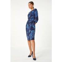 Roman Women's Floral Print Ruched Stretch Dress in Blue | Size: 18