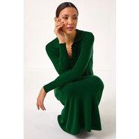 Roman Women's Scallop Detail Knitted Midi Dress in Dark Green | Size: 10