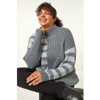 Roman Women's Curve Contrast Stripe High Neck Jumper in Grey | Size: 18
