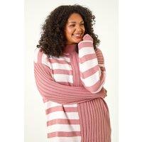 Roman Women's Curve Contrast Stripe High Neck Jumper in Pink | Size: 18