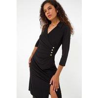 Roman Women's Ruched Button Stretch Midi Shirt Dress in Black | Size: 18