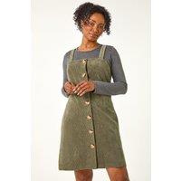 Roman Women's Petite Corduroy Pinafore Button Dress in Khaki | Size: 14