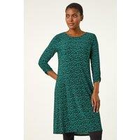 Roman Women's Abstract Print Swing Hem Stretch Dress in Green | Size: 18
