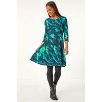 Roman Women's Petite Abstract Print Seam Detail Dress in Turquoise | Size: 14