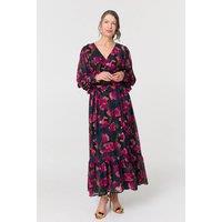 Izabel London Women's Floral Ruched Long Sleeve Maxi Dress in Green | Size: 12