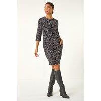 Roman Women's Animal Print Pocket Shift Stretch Dress in Dark Grey | Size: 18