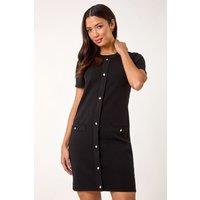 Roman Women's Knitted Button Detail A-Line Dress in Black | Size: 18
