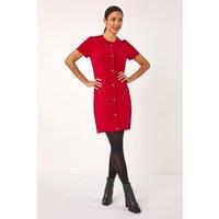 Roman Women's Knitted Button Detail A-Line Dress in Red | Size: 20