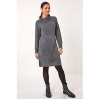 Roman Women's Ring Neck Detail Knitted Dress in Dark Grey | Size: 18