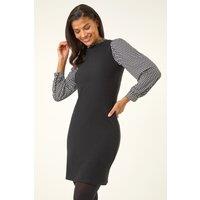 Roman Women's Geometric Contrast Knit Dress in Black | Size: 14