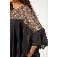 Roman Women's Sequin Yoke Frilled Tunic Top in Bronze | Size: 12