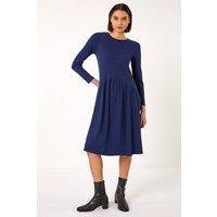 Roman Women's Ribbed Drop Waist Stretch Midi Dress in Blue | Size: 16