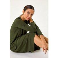 Roman Women's Ribbed Drop Waist Stretch Midi Dress in Dark Green | Size: 18