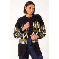 Roman Women's Aztec Jacquard Knit Cardigan in Khaki | Size: 18