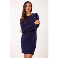 Roman Women's Button Detail Knitted Dress in Navy | Size: 20