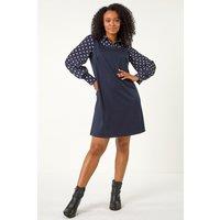 Roman Women's Petite Collared Contrast Stretch Dress in Navy | Size: 18