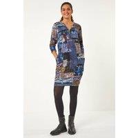 Roman Women's Pebble Spot Zip Detail Midi Dress in Blue | Size: 10