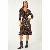 Roman Women's Ditsy Floral Frill Stretch Short Dress in Black | Size: 18