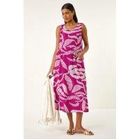 Roman Women's Leaf Print Shift Midi Dress in Magenta | Size: 10