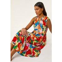 Roman Women's Abstract Print Tiered Midi Dress | Size: 16