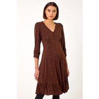 Roman Women's Disty Animal Print Tea Dress in Chocolate | Size: 18