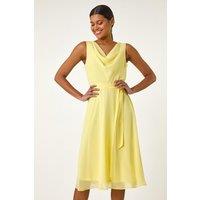 Roman Women's Cowl Neck Tie Waist Dress in Yellow | Size: 12